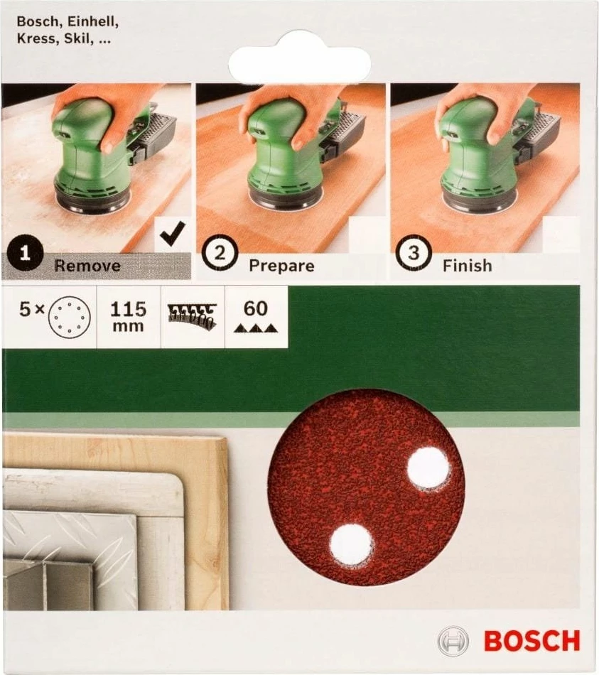Disk zmerile Bosch 115mm P60, 8 vrima, 5 copë