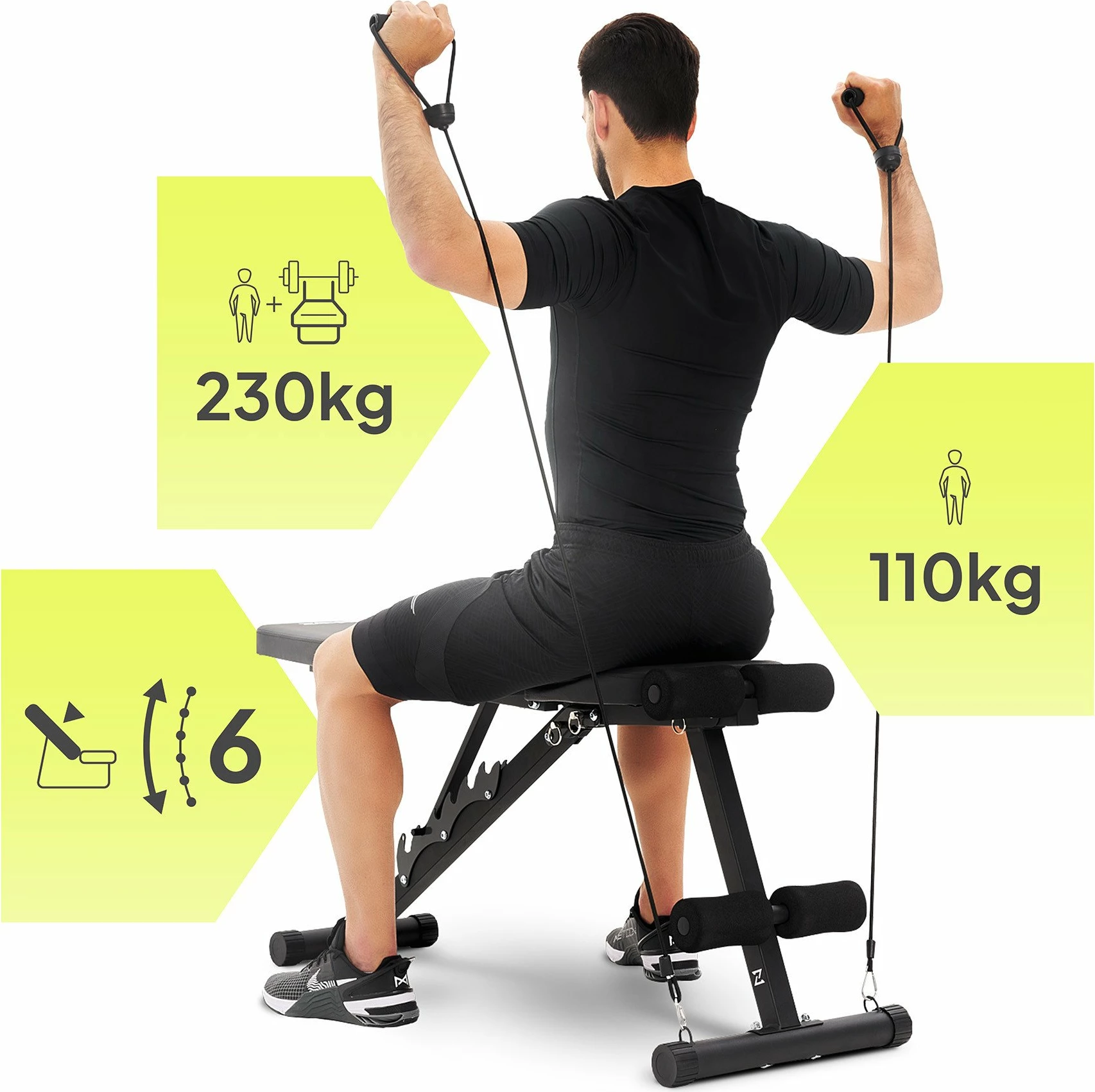 Bankë ushtrimesh Zipro Tempo me ekspanderë, e palosshme, rregullim 6 pozita, kapacitet total 230 kg, e zezë