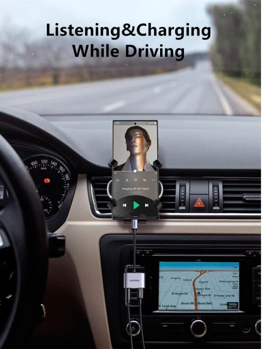 adapter USB-C në 3.5mm + USB-C UGREEN 60164, 2-në-1, PD 60W, DAC 24bit/96kHz, gri