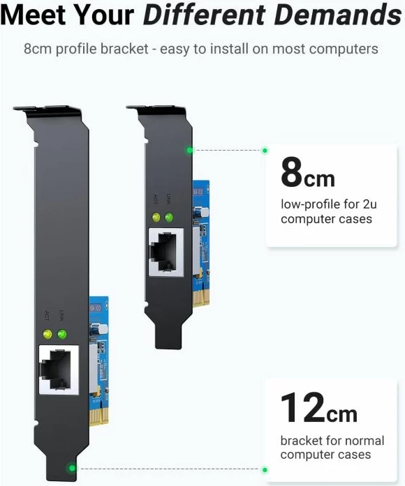 Kartë rrjeti PCIe UGREEN 30771 Gigabit 10/100/1000 Mbps, blu/e zezë, set me bracket low-profile