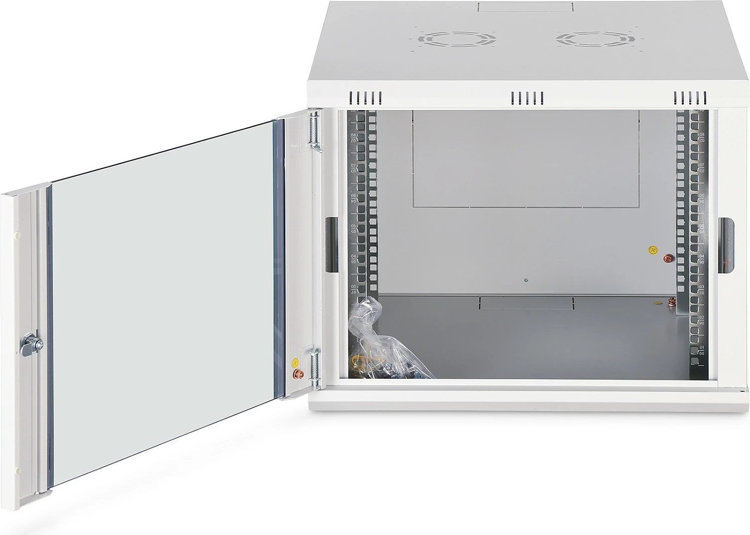 Kabinet rrjeti për mur Digitus Dynamic-N, 9U, 600x600mm, IP20, derë xhami me kyç, gri e hapur