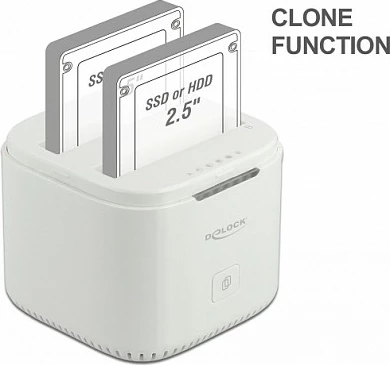 Docking station DeLOCK USB-C 3.2 Gen 2, për 2x 2.5" SATA HDD/SSD, Clone, e bardhë