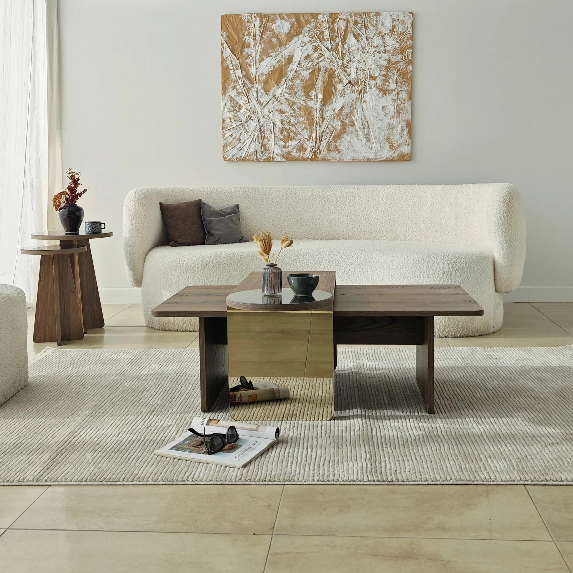 Set tavolinash kafeje Skye Decor, Luna 4, bronzie, walnut