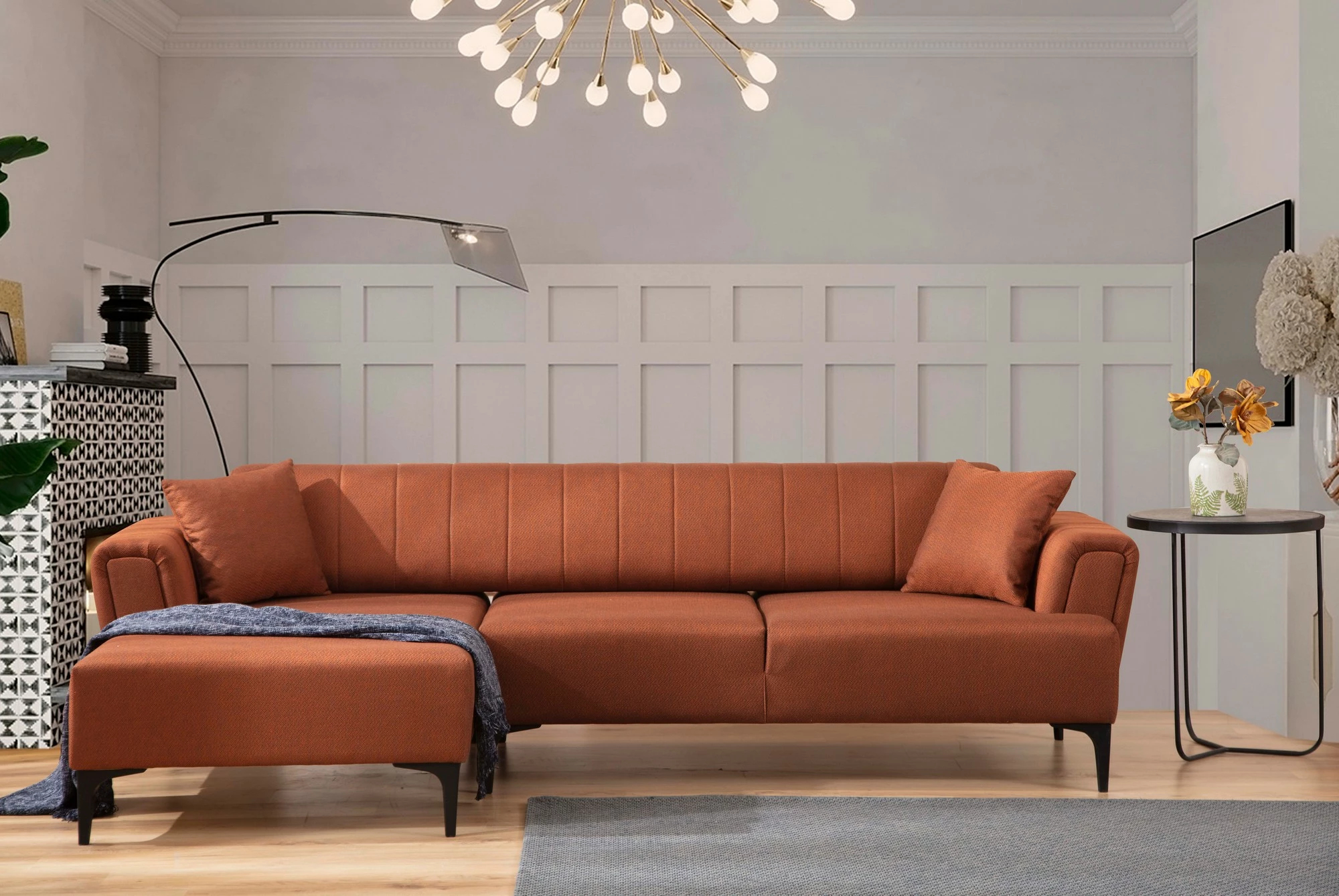 Kënd-sofë krevati Atelier del Sofa, Hamlet majtas, ngjyrë tullë e kuqe