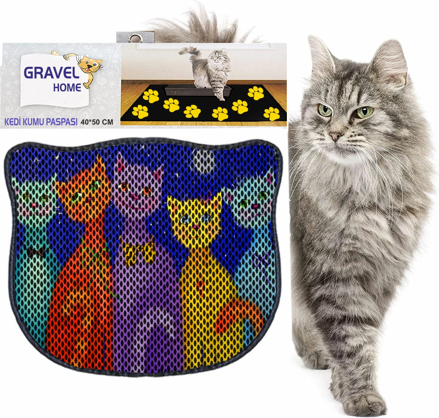 Tapet për rërë mace, shumëngjyrësh, Paws & Whiskers, Kdkafa0121, 40x50cm