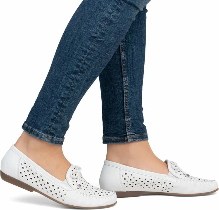 Mokasina lëkure për femra Rieker L6352-80, të bardha