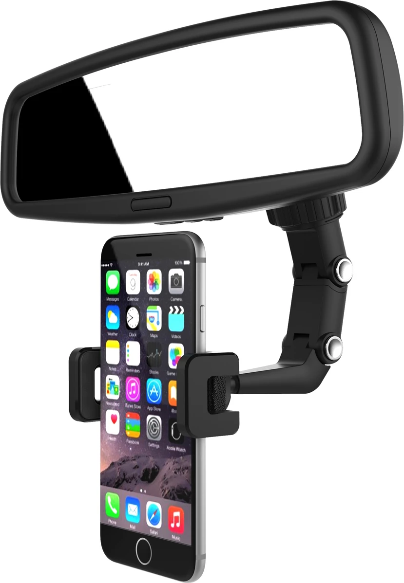 Mbajtës i rregullueshëm për celular Hurtel për pasqyrë të makinës, i zi