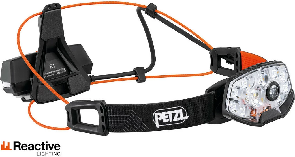 Llambë koke Petzl NAO RL, 1500 lm, bateri 3200 mAh, USB-C, IPX4, zi/portokalli