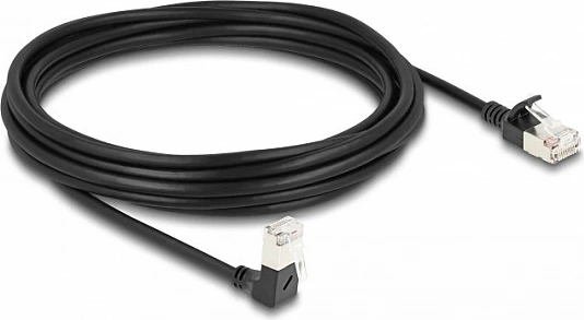 Kabllo rrjeti DeLOCK RJ45 Cat6a S/FTP Slim, 5 m, kënd 90°, e zezë