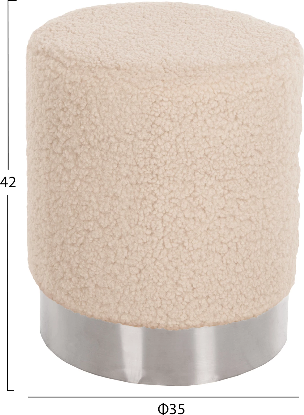 Karrige për bar LEVY FH8408.23, pëlhurë boucle, bazë argjendi, Φ35x42H cm