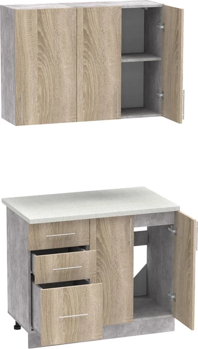 Njësi kuzhine Festa I melamine, ngjyrë sonoma dhe banak kuzhine ngjyrë gri e çelët, 100x60x85cm