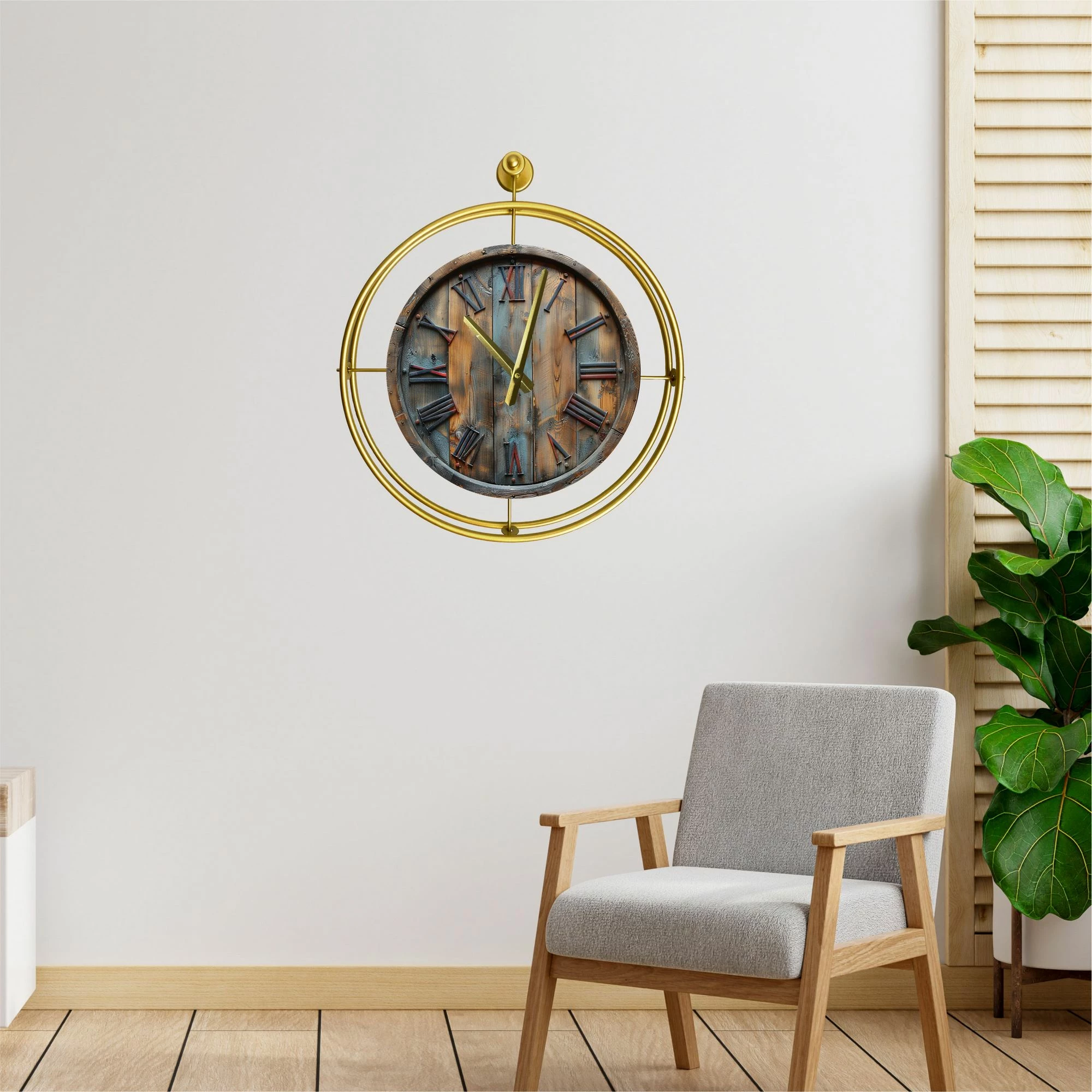 Orë muri dekorative metalike, ngjyrë ari, Wallity Mclock-00124
