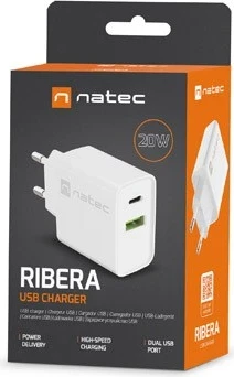 Karikues rrjeti NATEC Ribera USB-A+USB-C 20W PD, i bardhë