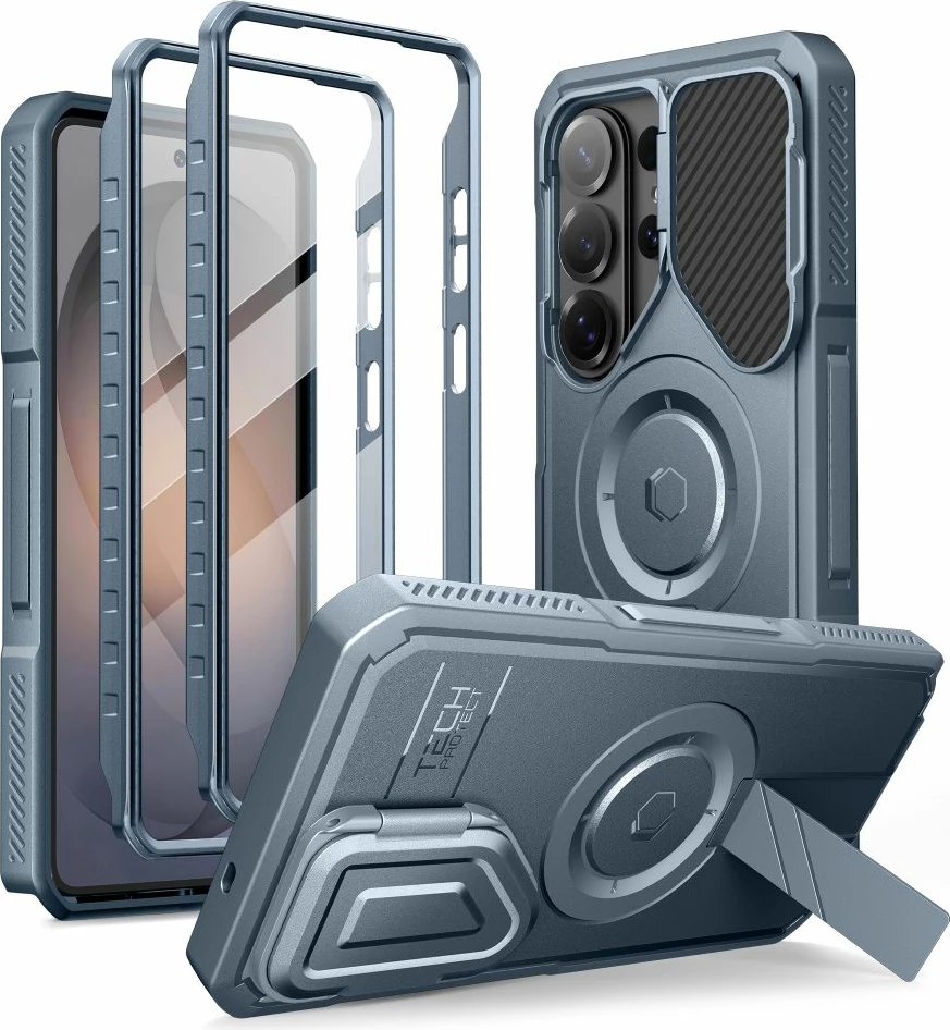 Mbështjellës Tech-Protect Kevlar MagSafe 2-Set për Samsung Galaxy S26 Ultra, PC+TPU, kickstand, 2 korniza frontale, blu