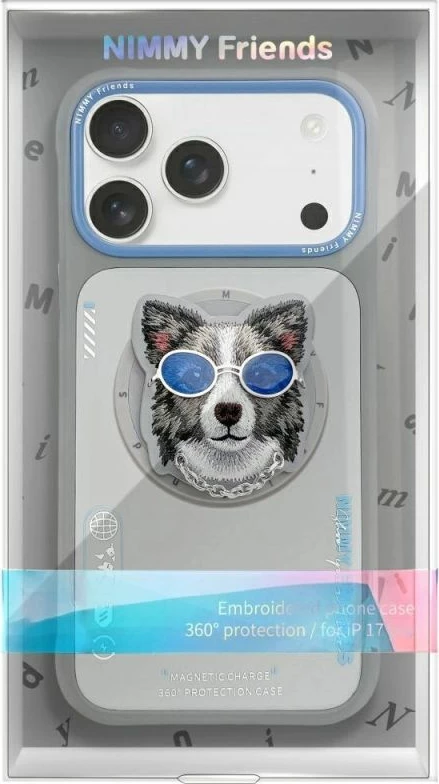 Kutia MagSafe për iPhone 17 Pro Nimmy Glasses Cool Dog, gri