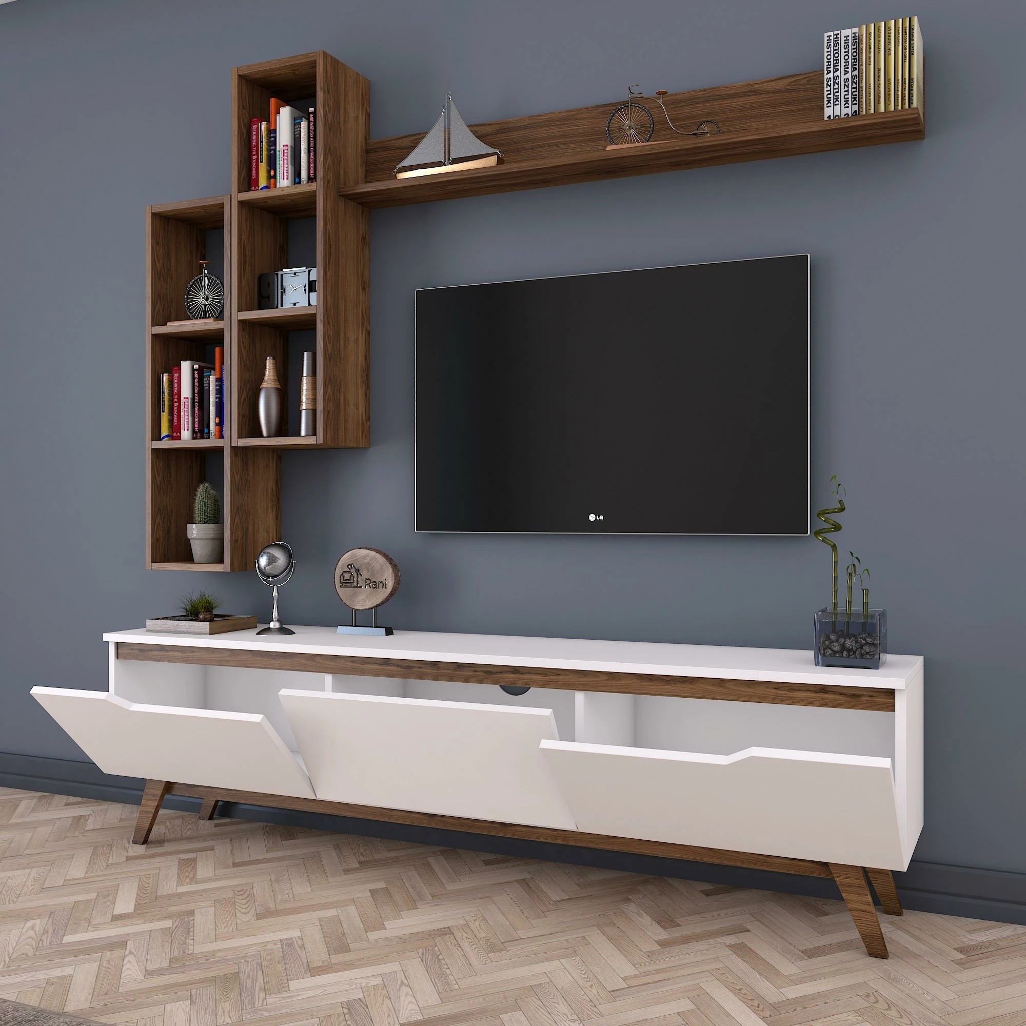 Komodë TV Hanah Home, M16 - 804, ngjyrë e bardhë dhe arre