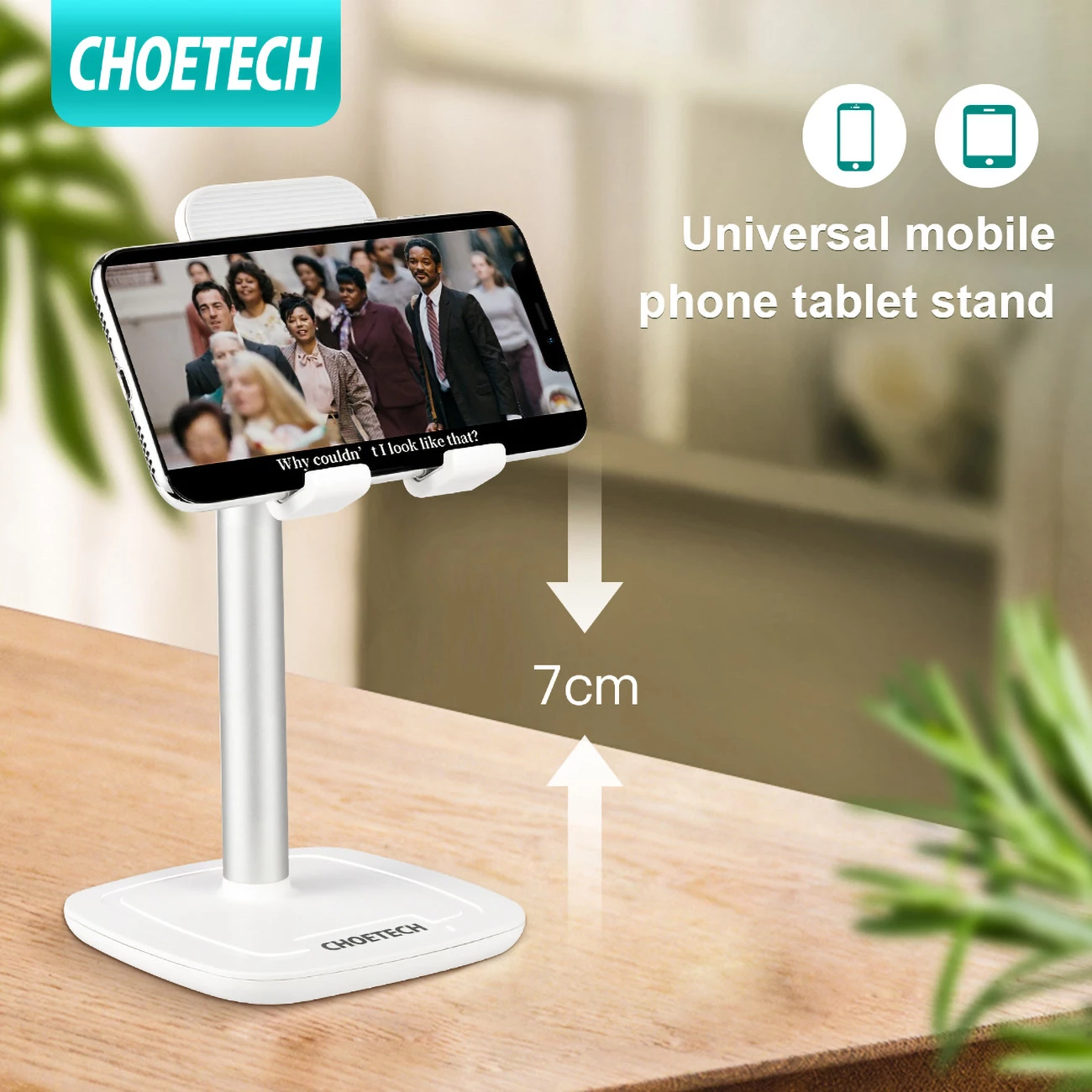 Mbajtëse telefoni/tableti Choetech H035, alumini, e bardhë dhe argjendtë, rregullim këndi dhe lartësie
