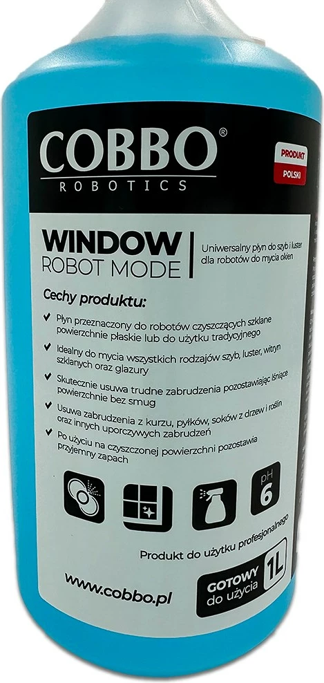 Lëng pastrimi për dritare Cobbo, 1L, për robotë dhe përdorim manual, Blu
