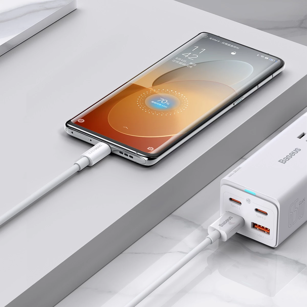 Kabllo Baseus Superior Series SUPERVOOC USB-A në USB-C 65W, 1m, Bardhë