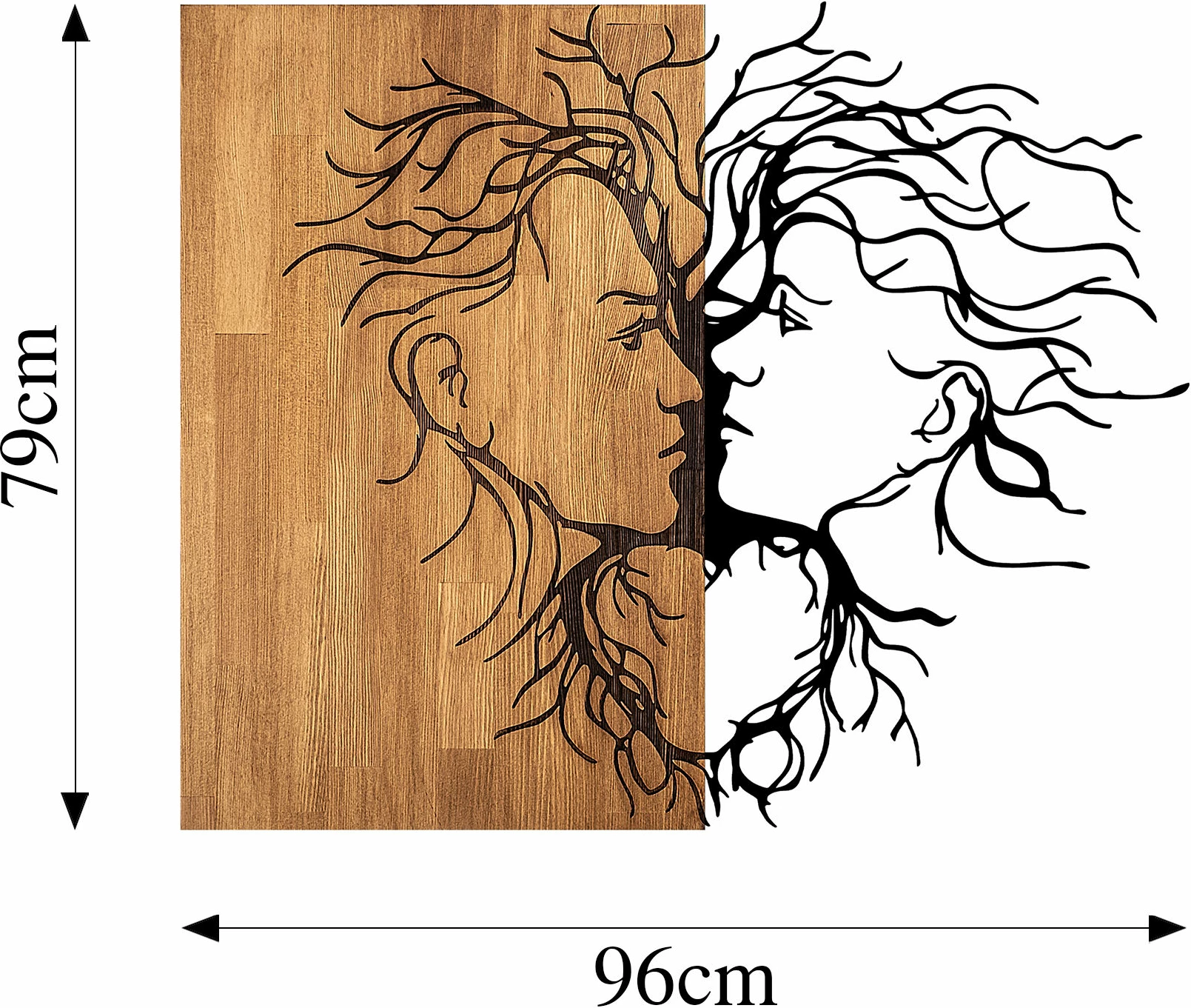 Aksesor dekorativ për mur, dru dhe metal, Wallity Love - 315, ngjyrë e zezë dhe arre, 96x3x79cm