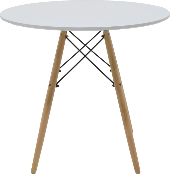 Tavolinë ngrënieje Julita, sipërfaqe MDF e bardhë, këmbë natyrale, D80x73cm