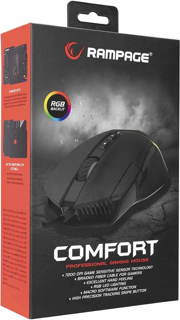 Maus gaming Rampage SMX-G39 Comfort, 12800 DPI, USB me kabllo 1.8 m, RGB, e zezë