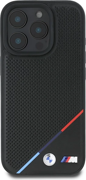 Mbështjellës BMW M Perforated Tricolor Line MagSafe për iPhone 16 Pro, Zi