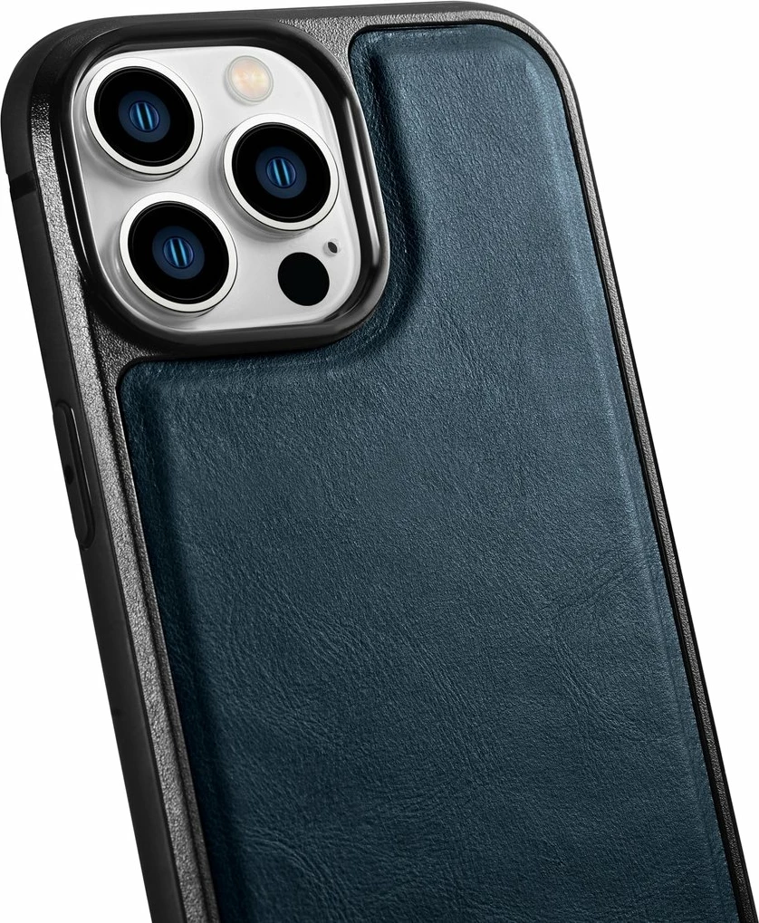 Mbështjellës iCarer për iPhone 14 Pro, lëkurë natyrale, Blu
