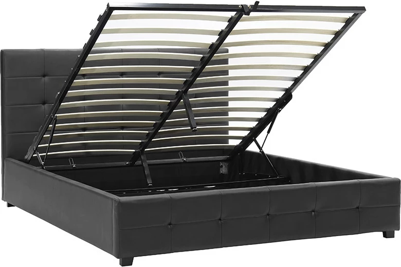 Krevat dopio Roi PU me hapësirë ruajtjeje, ngjyrë e zezë mat, 160x200