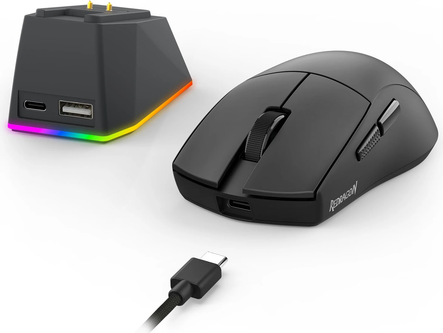 Maus gaming Redragon King Ultra M999, 2.4GHz wireless + Bluetooth 5.1 + wired, 5 nivele DPI, zi, me stacion karikimi RGB magnetik