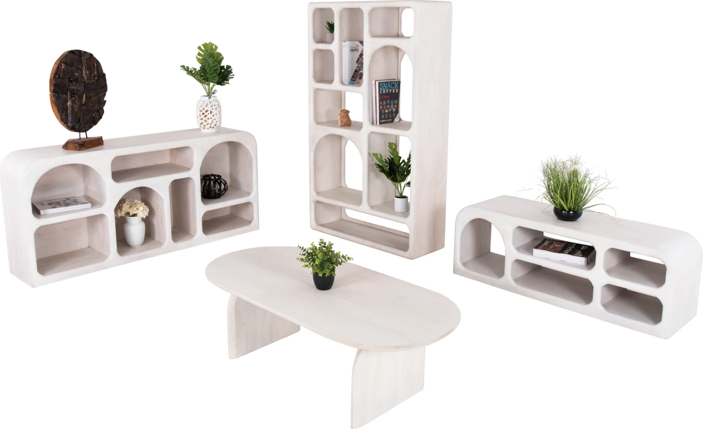 Set dhome ndeje 4 pjesë HANDYR FH11947 dru mango i bardhë