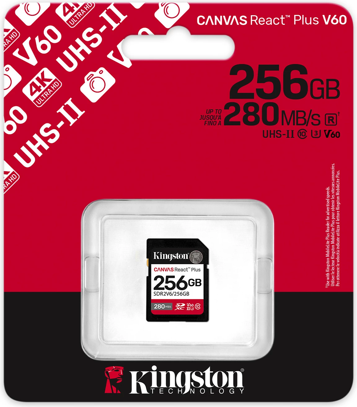 Kartelë memorie Kingston Canvas React Plus 256GB SDXC UHS-II, 280MB/s, e zezë