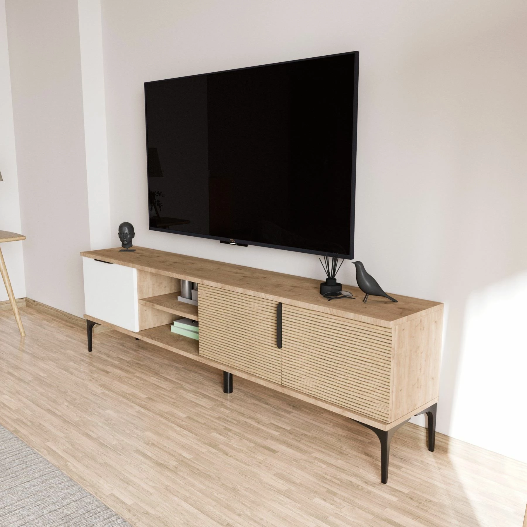 Komodë TV Hanah Home, Tarz, e bardhë dhe lis