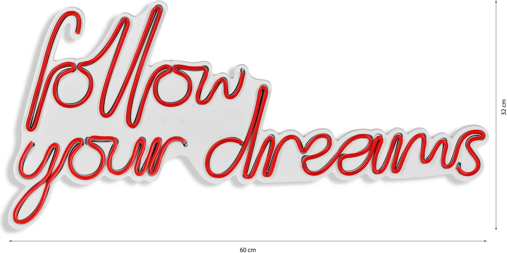 Dritë dekorative LED në mur, 'follow your dreams', plastikë, ngjyrë e kuqe