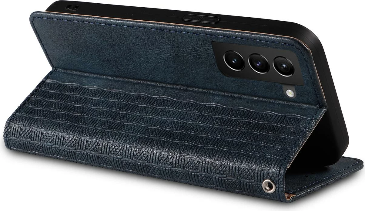 Mbështjellës Hurtel Magnet Strap Case për Samsung Galaxy S22+, me portofol dhe litar dore, Blu