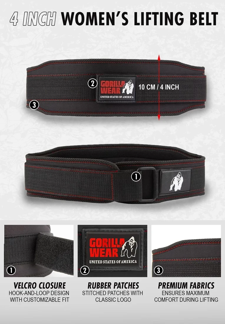 Gorilla Wear 4 Inch Women's Lifting Belt - Black [Madhësia: S]