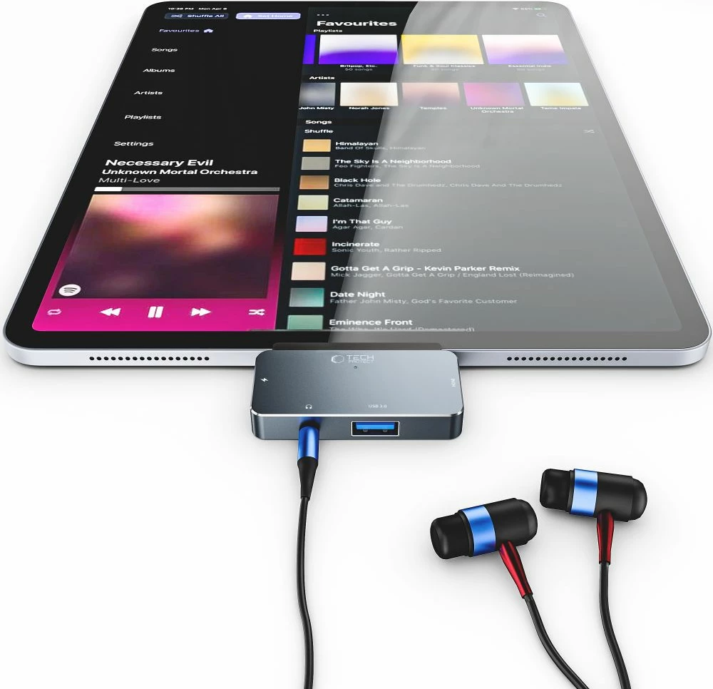 HUB Tech-Protect V6 4in1 USB-C, USB-A 3.0, HDMI, mini jack 3.5mm, gri