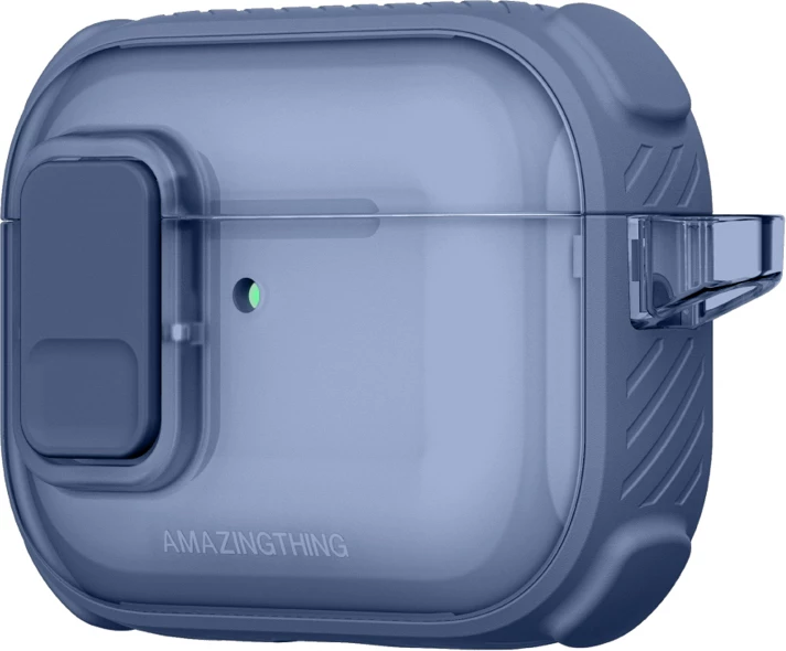 Mbështjellës për kufje AmazingThing Titan Pro Mag Case Clear për AirPods Pro 3, PC+TPU, me karabiner, mbështetje karikim wireless, blu