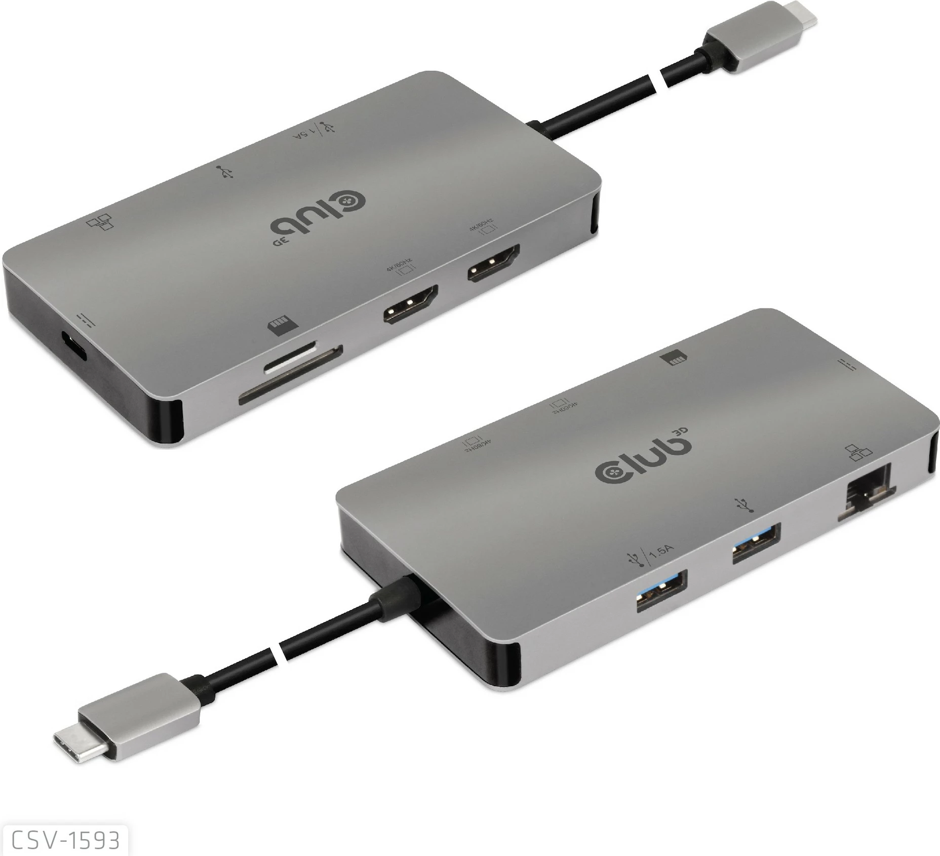 HUB USB-C Club3D 8in1, 2xHDMI, 2xUSB, USB-C, LAN, 4K60Hz, PD100W, metallic