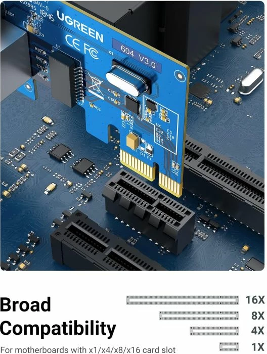 Kartë rrjeti PCIe UGREEN 30771 Gigabit 10/100/1000 Mbps, blu/e zezë, set me bracket low-profile