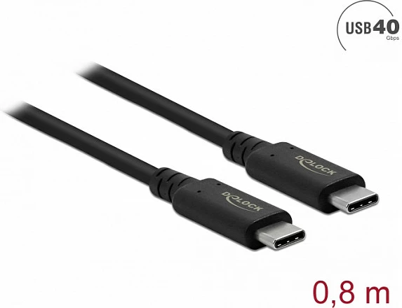 Kabllo USB4 DeLOCK 40 Gbps, USB-C në USB-C, 0.8 m, PD 100W, e zezë