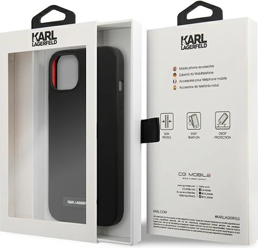 Mbështjellës Karl Lagerfeld KLHCP13SSLMP1K për iPhone 13 mini, silikon, i zi
