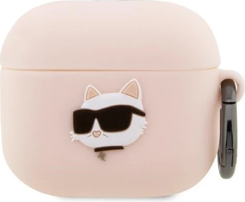 Mbështjellës Karl Lagerfeld për AirPods 3, Silicone Choupette Head 3D, Rozë