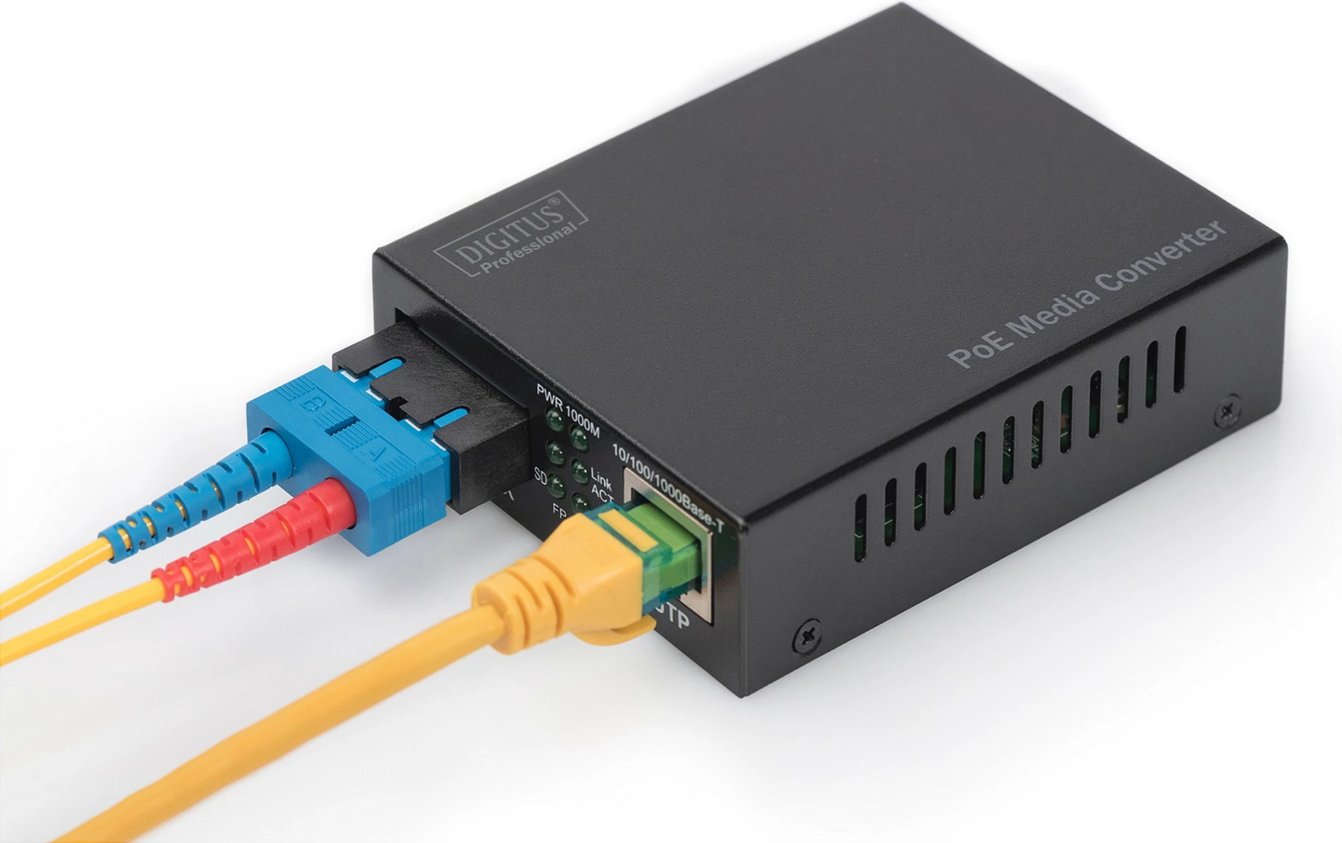 Media konvertues PoE Gigabit Digitus, RJ45 në SC multimode, 10/100/1000 Mbps, i zi