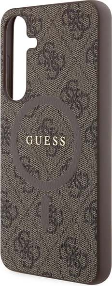 Mbështjellës Guess 4G Collection Leather Metal Logo MagSafe për Samsung Galaxy S24+, kafe