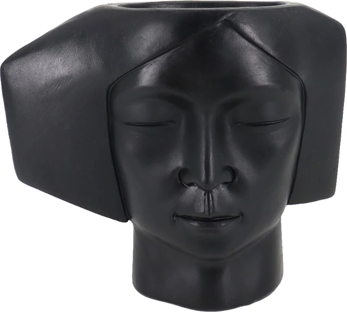 Vazo dekorative VISO 2, fytyrë artistike, polirezine, e zezë, 19x9x16cm