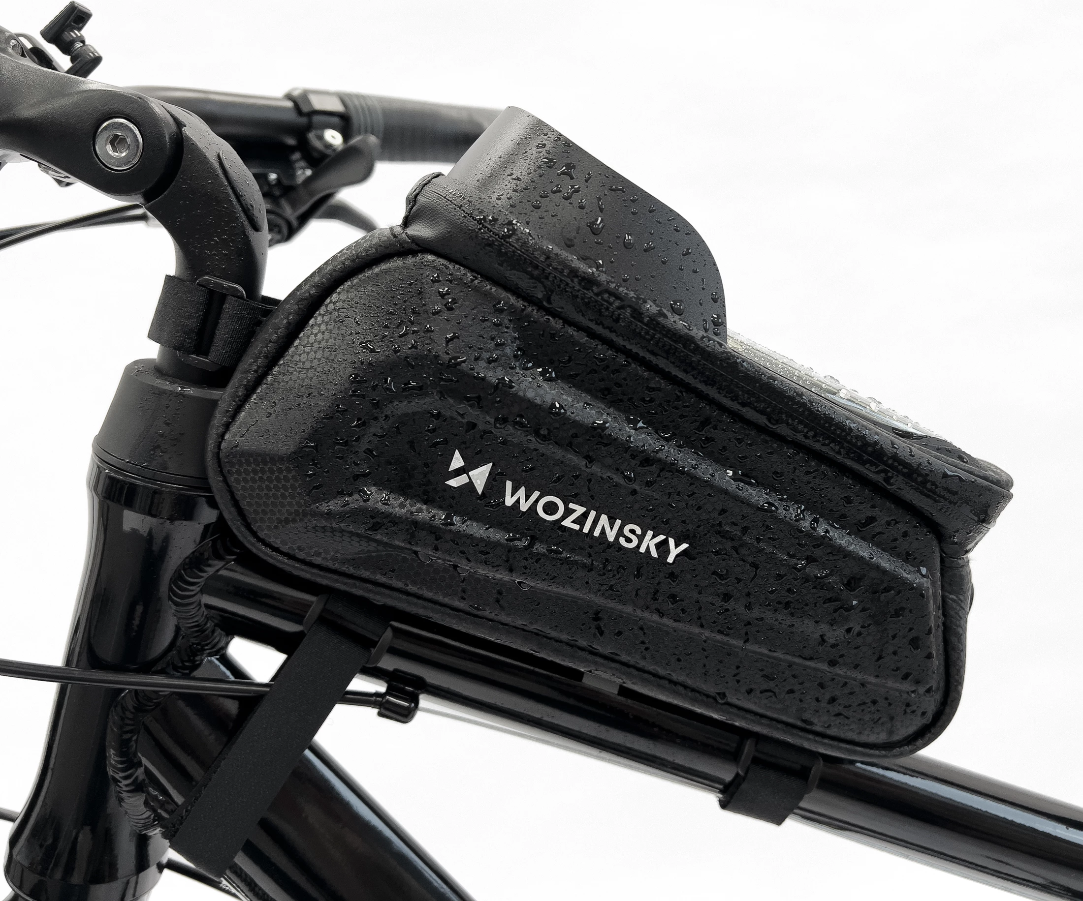 Çantë kornize për biçikletë Wozinsky WBB28BK me mbështjellës telefoni, 1.7L, e zezë