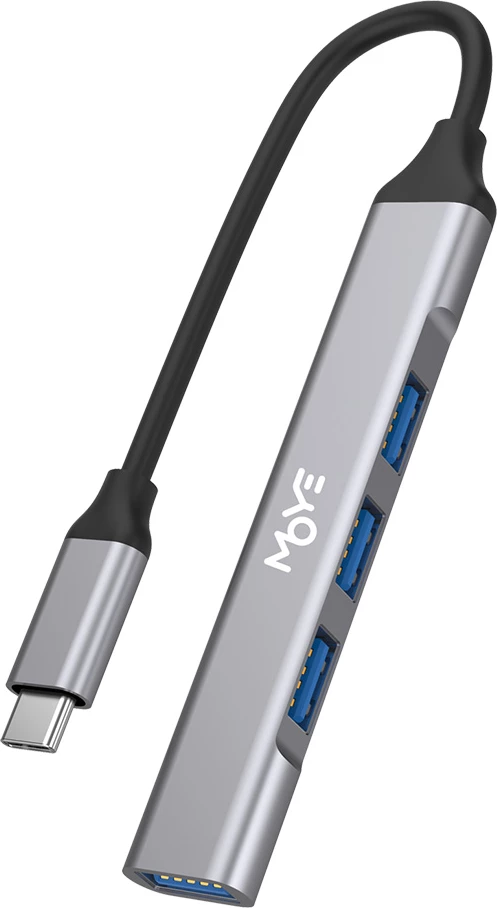 Hub USB-C Moye Core Multiport X4, 4x USB-A (1x USB 3.0 + 3x USB 2.0), kabllo 13 cm, alumin, gri