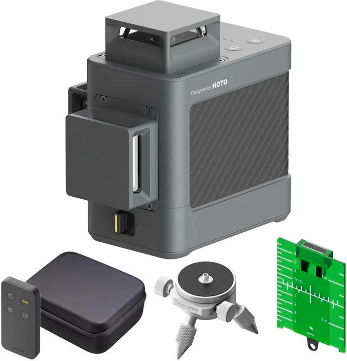 Nivel lazer 3D 360° HOTO QWFGJ002, vetë-nivelues, 5200mAh, i zi, set me tripod