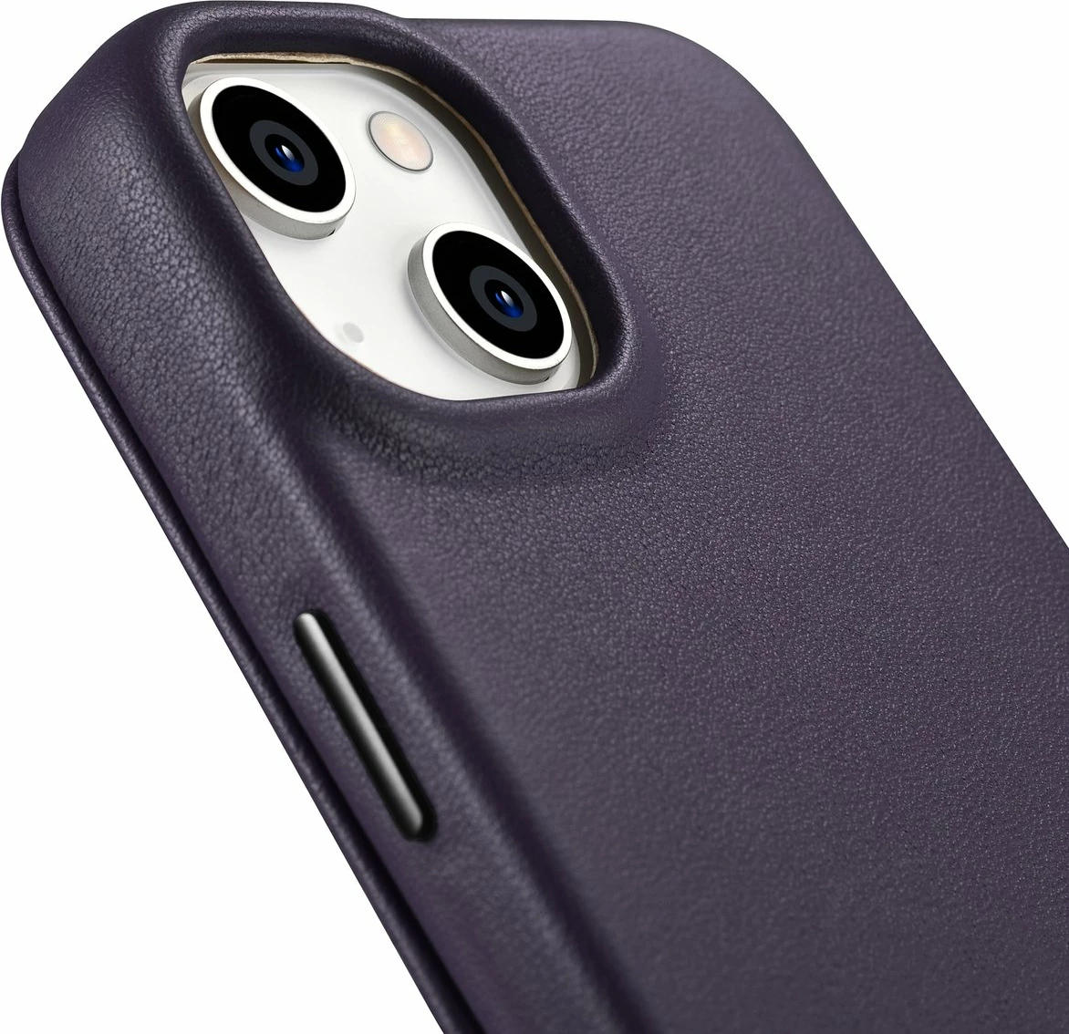 Mbështjellës iCarer CE Premium lëkurë, për iPhone 14 Plus, MagSafe, vjollcë e errët